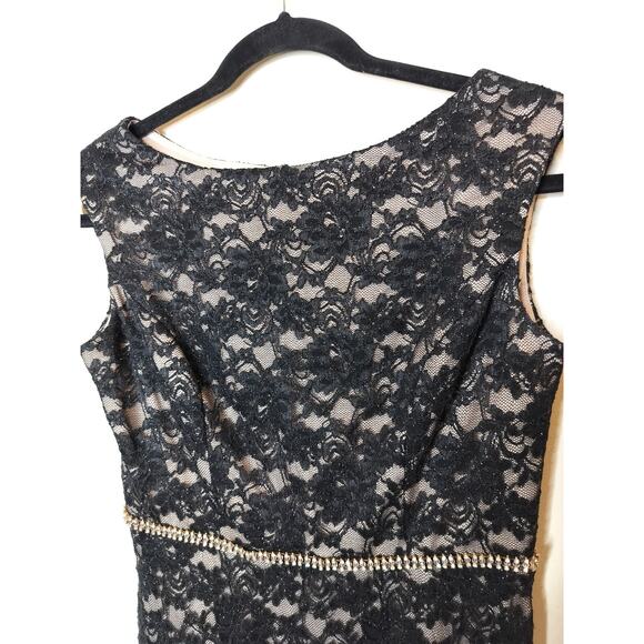 Alex Evenings Floral Lace Shimmer Gown Maxi Rhinestone Waist - Picture 7 of 13